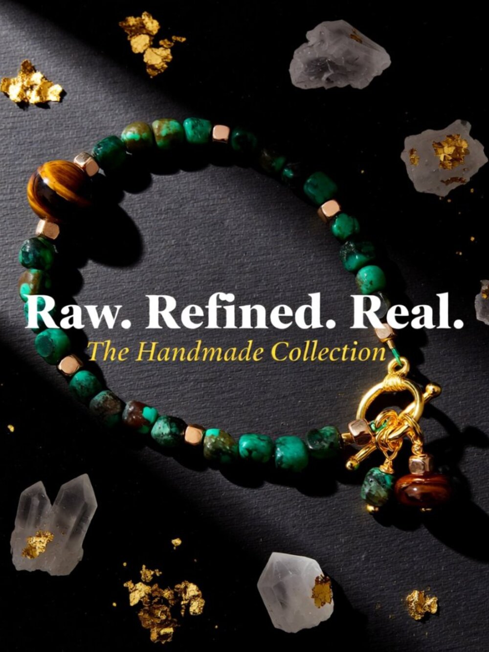 Handmade. Green Jasper + TigerEye Beaded Fall Bracelet. ForestCore. CottageCore